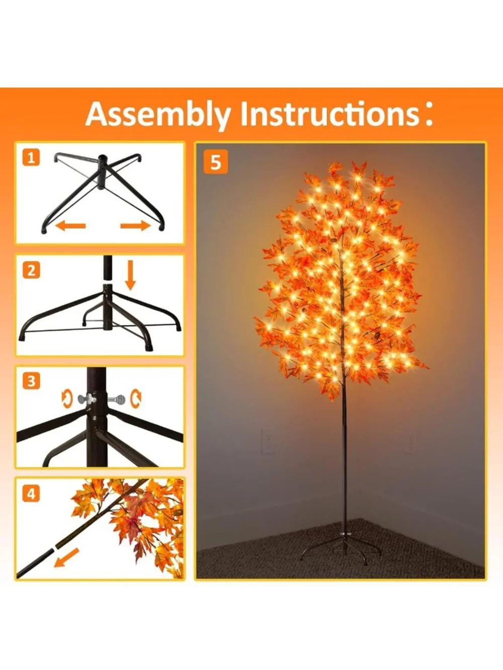 6Ft LED Lighted Maple Tree - 144 Lights, 8 Flashing Modes, Fall Decor for Home